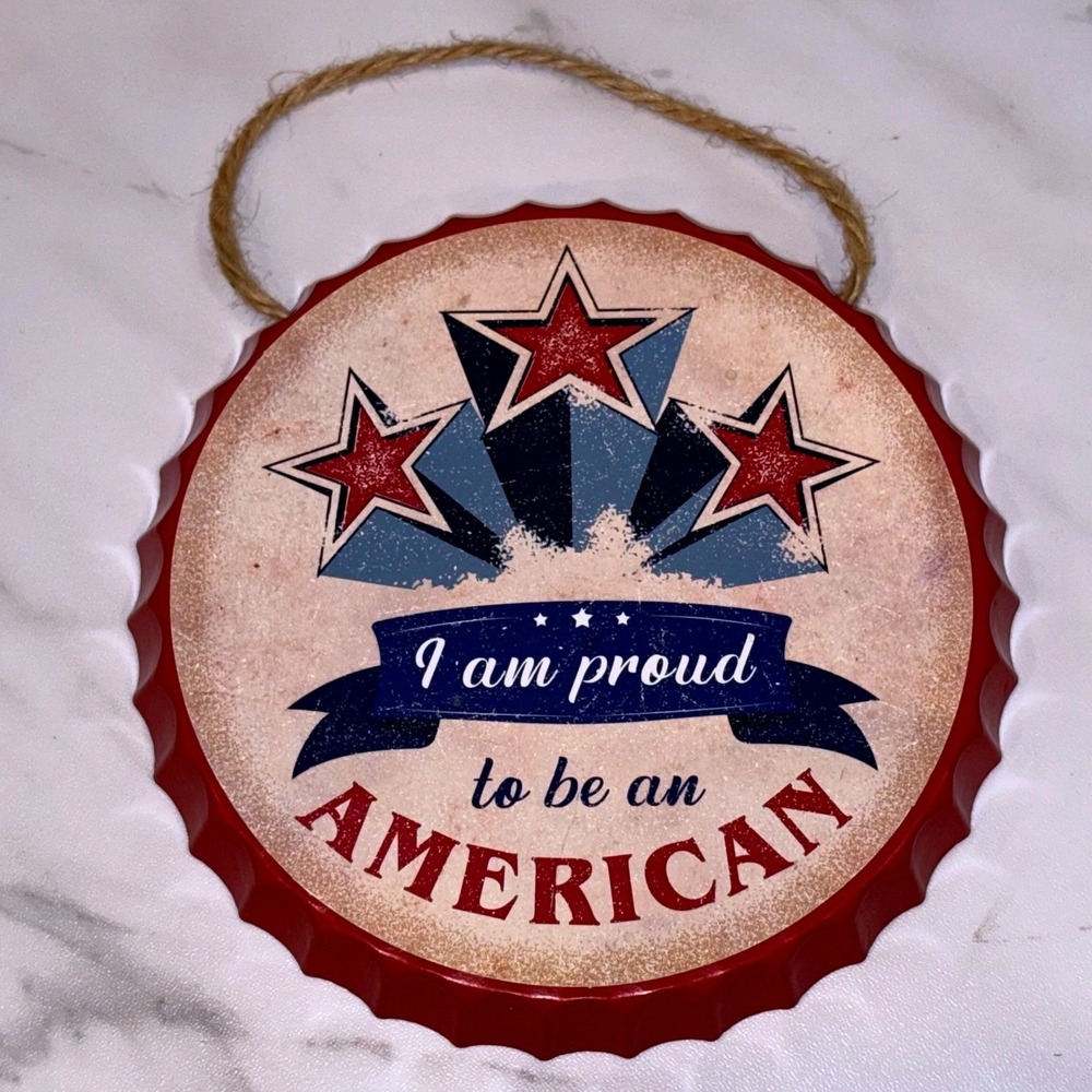 Red Patriotic Americana Stars Sign Unbranded Bottle Cap Wall Decor